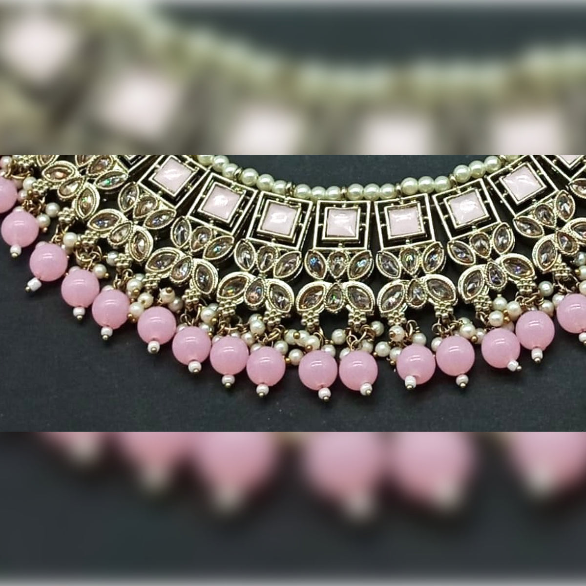 Exquisite Pink and Gold Kundan Jewelry Set, Pearl Accents, Traditional Indian Wedding Jewelry (Set of 2)