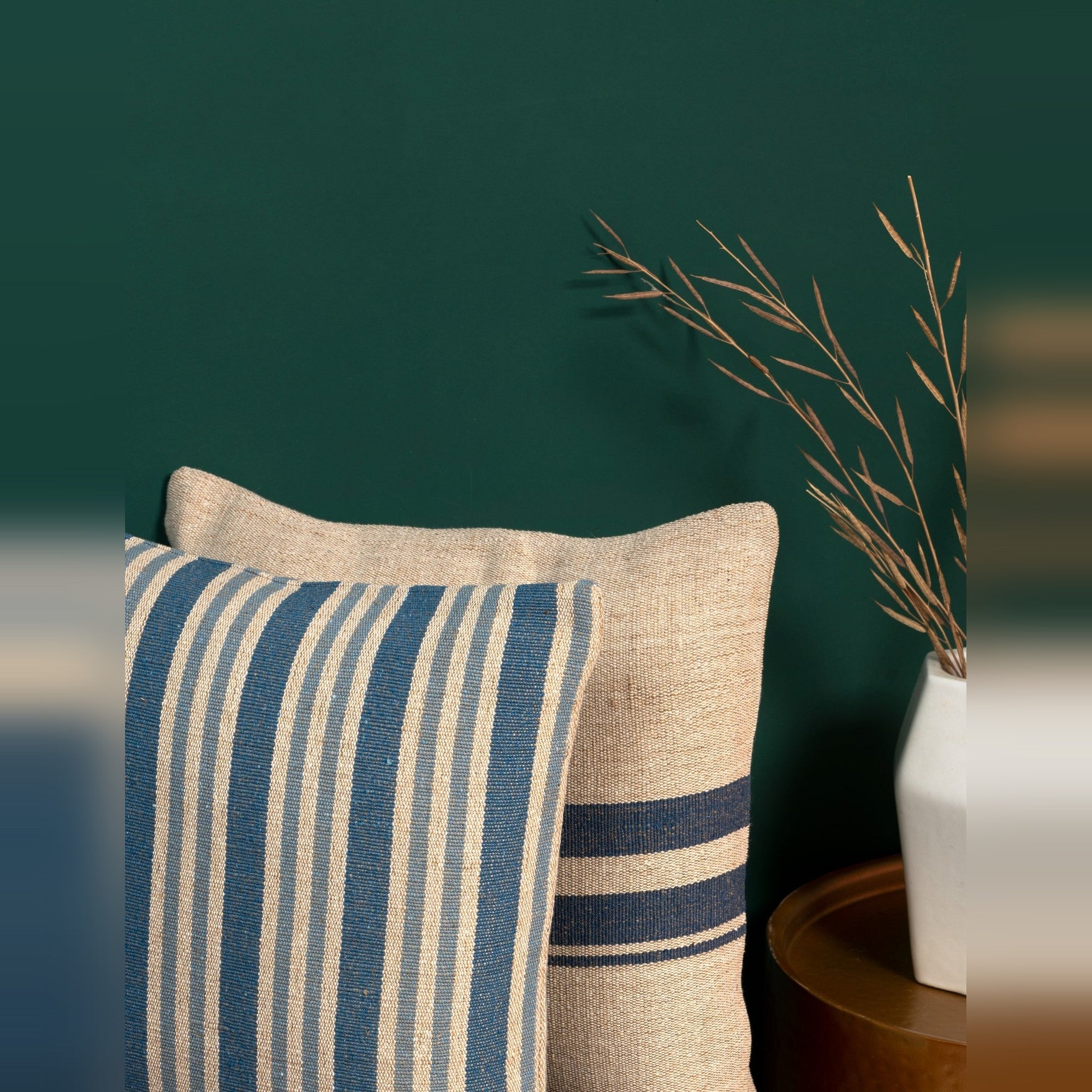 Farmhouse Blue Stripe Cushion Cover – Weather-Resistant, Durable, UV-Resistant, Quick-Drying, Stylish, Versatile for Indoor/Outdoor Use, Offers Long-Lasting Strength with Rustic Countryside Charm, Perfect for Sofas, Chairs, and Patios (Set of 2)