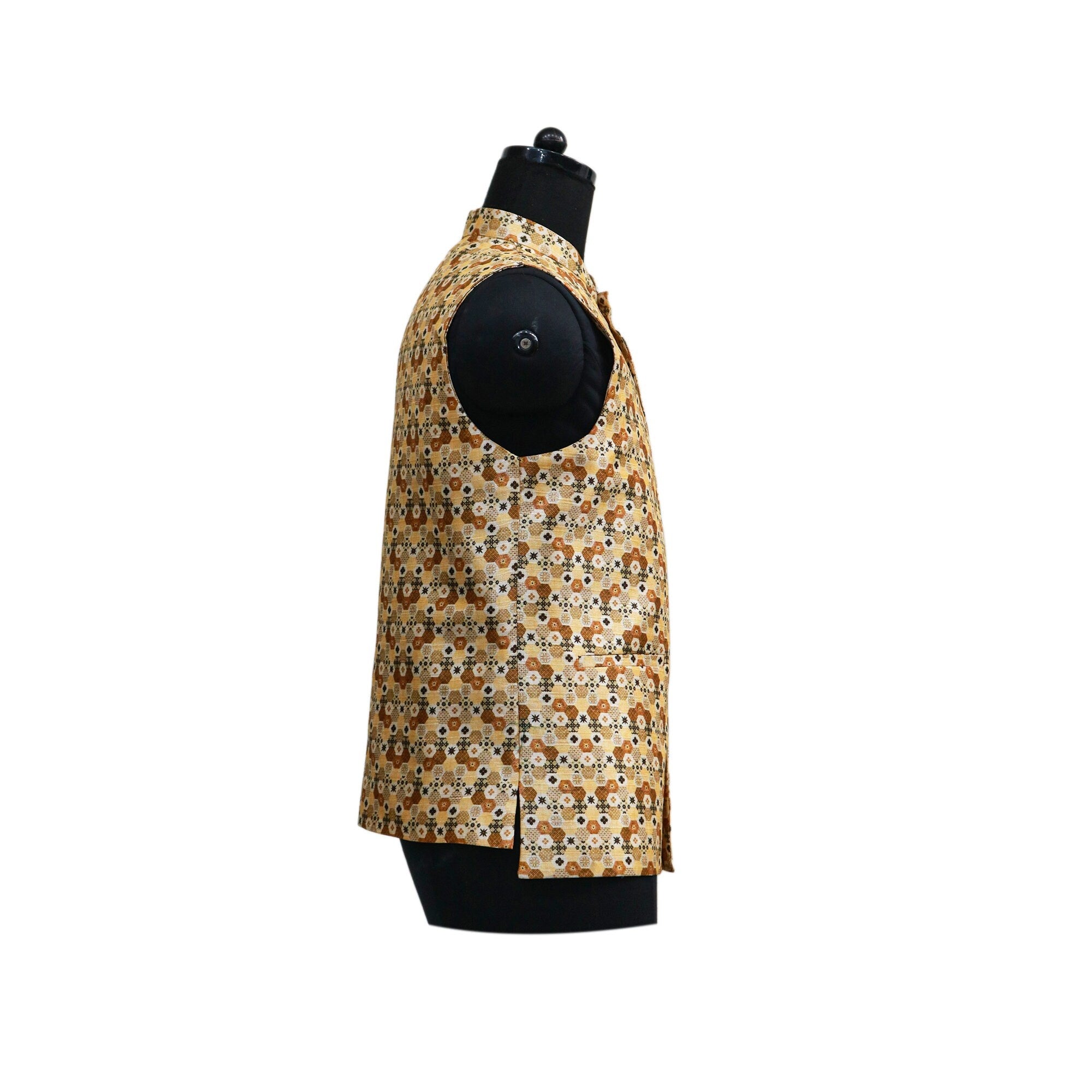 Handmade floral Nehru jacket in gold, perfect for parties or ethnic events. A stylish gift for him.