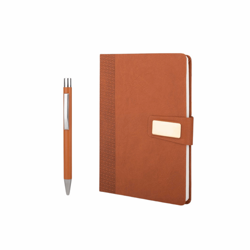 Classy Corporate Gift Set with A5 Journal Notebook & Premium Metal Pen | 2-in-1 Gift Set with Customizable Diary for Executives, Travelers & Special Occasions (Brown, 192 Pages)