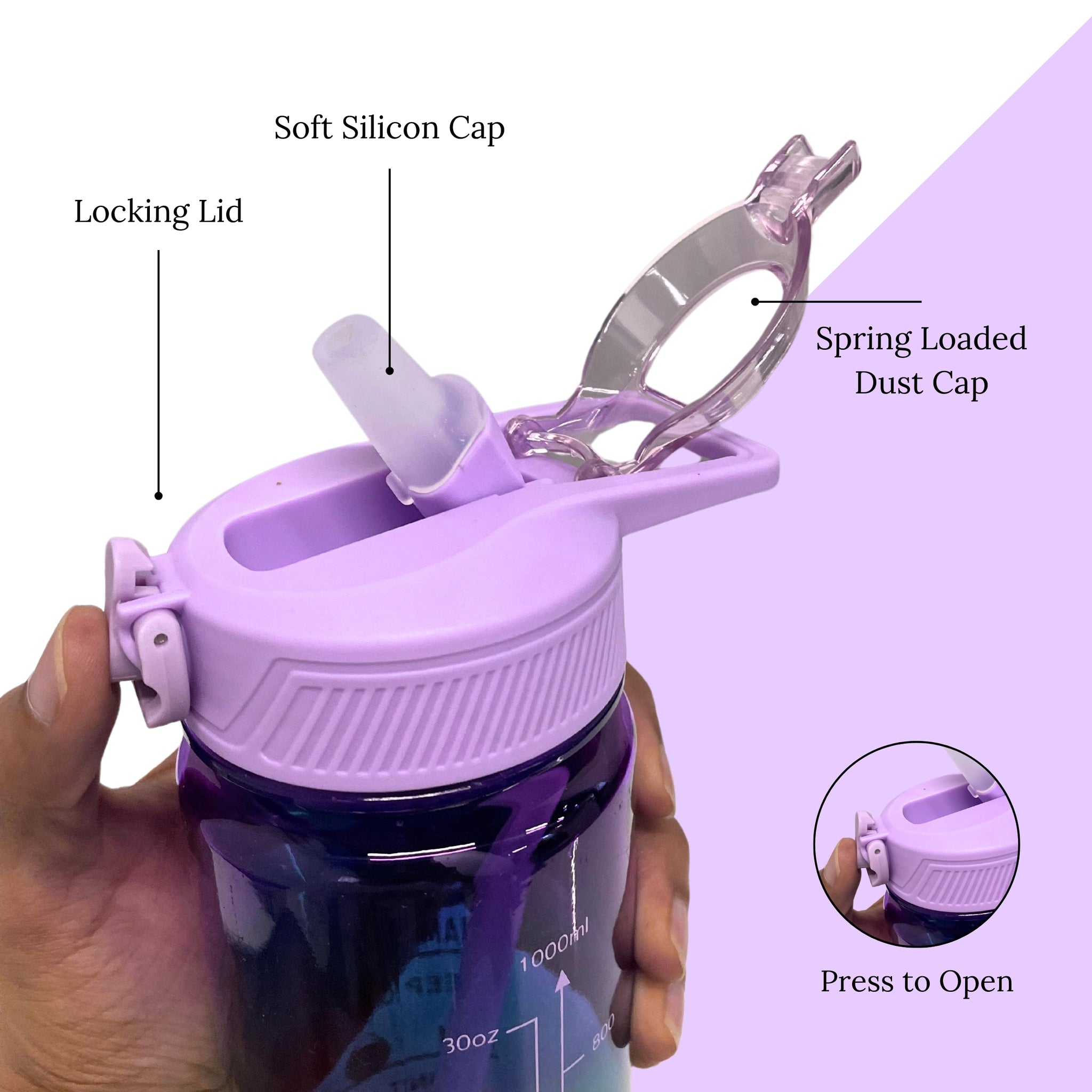 SuperGeneriX Motivational Water Bottle 1 Litre, Durable BPA-Free Leakproof Bottle with Time Marker for Office, Gym, Outdoor, Fitness, Hydration Goals, and Ideal for Gifting (Glossy Purple)