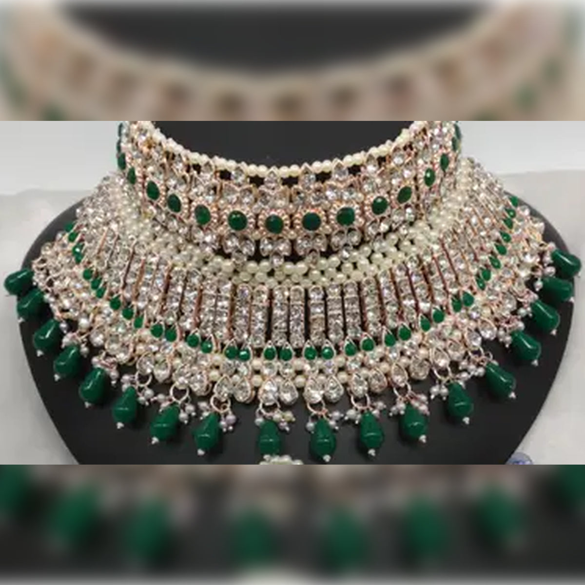 Exquisite Crystal and Pearl Bridal Choker, Matching Earrings and Tikka, Traditional Indian Wedding Jewelry (Set of 2)