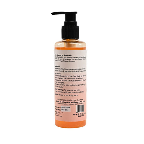 Papaya Facewash for Enzyme Exfoliation, Skin Brightening, Radiant Glow, Gentle Cleansing, Nourishing (180ml)