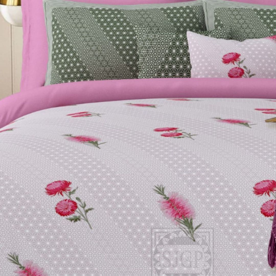 Snow White Pink Pillowcases with Floral Print, Coordinated Pillow Covers, Soft, Durable, and Elegant for Everyday Comfort (108" x 108" - Set of 2)