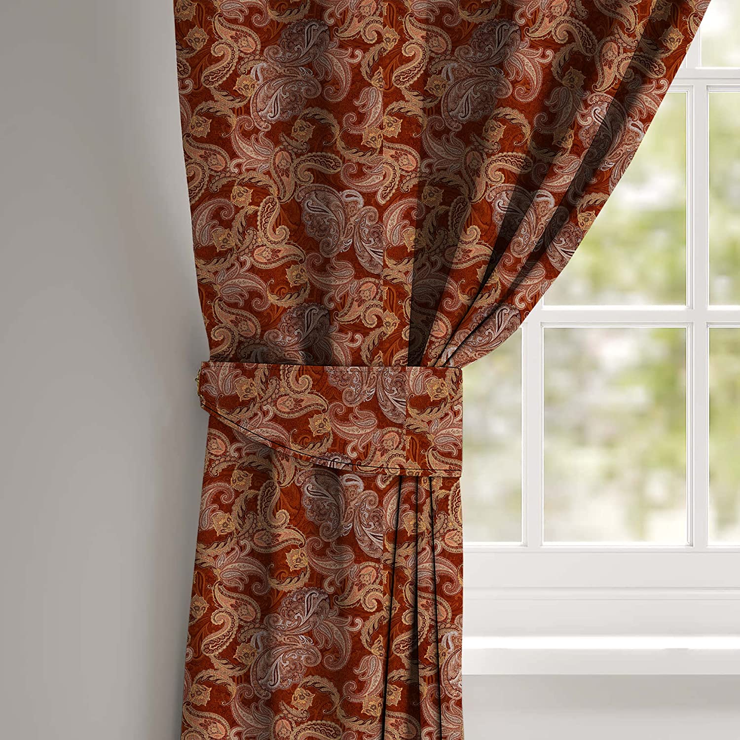 Casableu Paisley Polyester Eyelets (Steel) Blackout Curtains with Tie Back, Bedroom Living Room