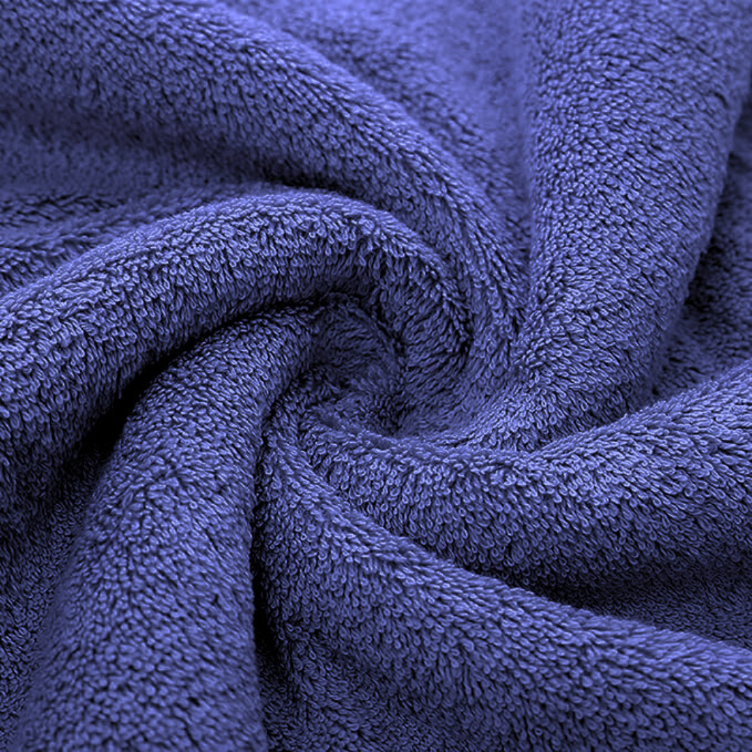 Soft, plush, blue bamboo cotton bath towel. Luxuriously soft and absorbent for a spa-like experience.