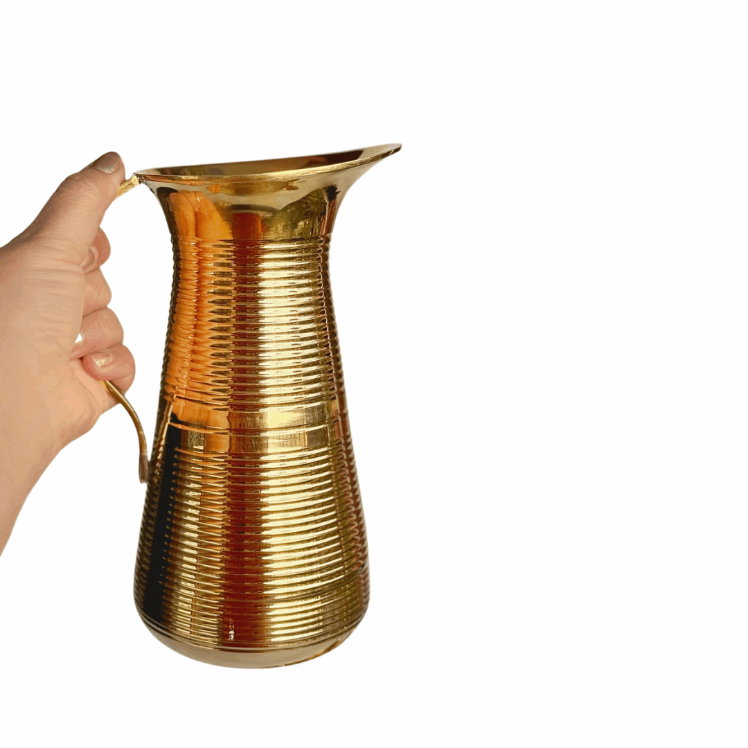 Brass Water Pitcher for Serving | Handcrafted Golden Brass Water Jug | 900 ml