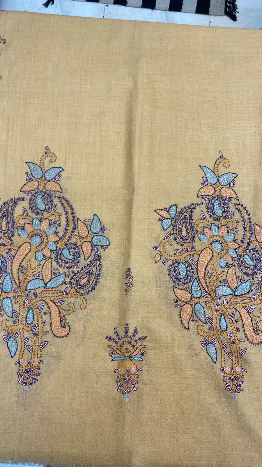 Mustard Pure Pashmina Stole with Hand Woven Kashmiri Embroidery, Premium Pashmina Wrap, Traditional Handcrafted Kashmir Embroidery for Winter Elegance (70 x 200 cm)