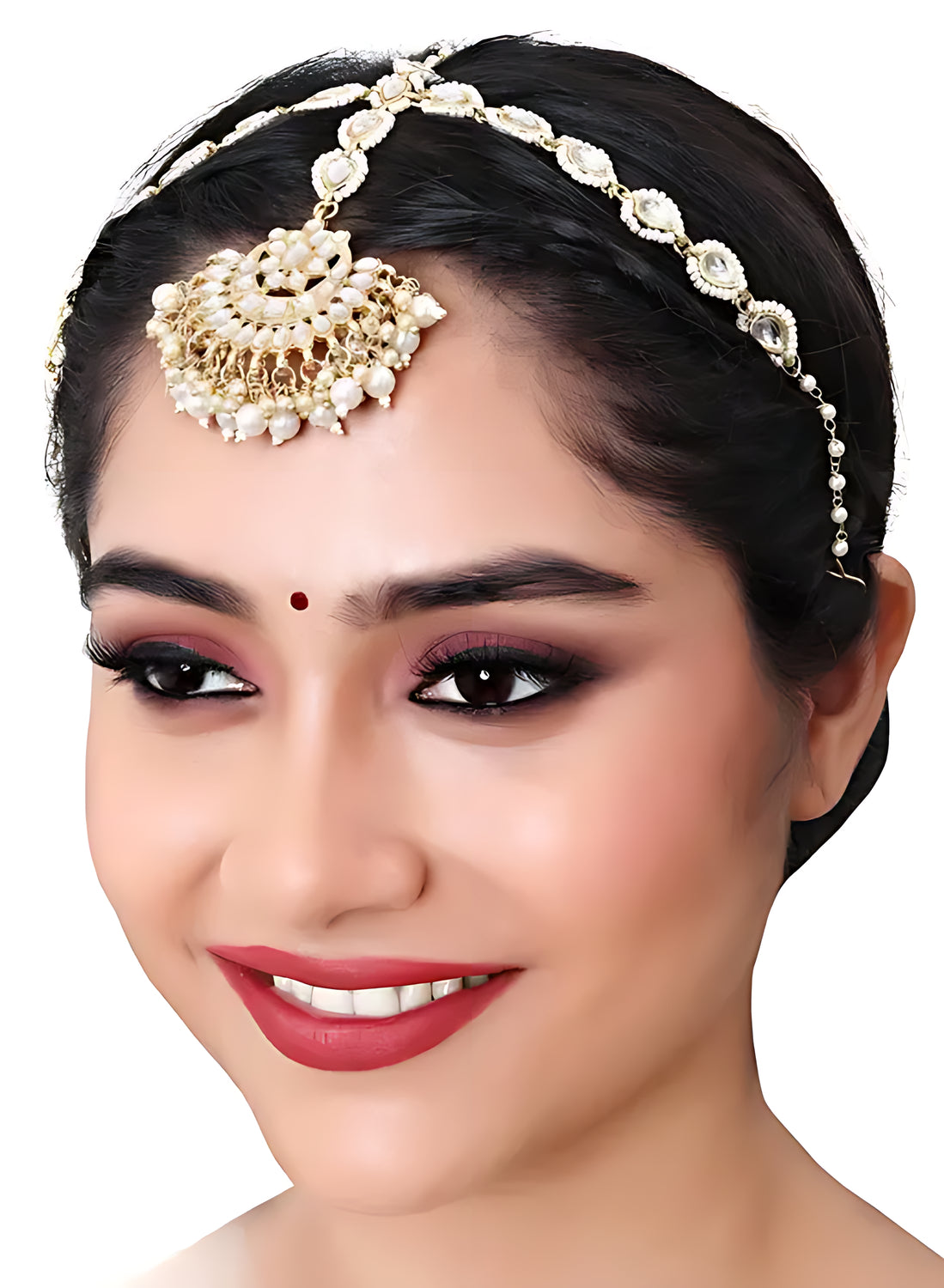 Exquisite Pearl and Gold Bridal Headpiece, Traditional Indian Wedding Jewelry (Set of 1)