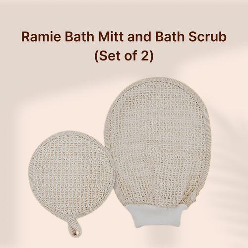 SuperGeneriX Ramie Bath Loofah & Mitt Set for Bathing (Pack of 2), Bathing Scrubber, Made of 100% Natural Ramie Fibre for Removing Dead Skin, Skin Scrubbing & Body Care (Set of 2)