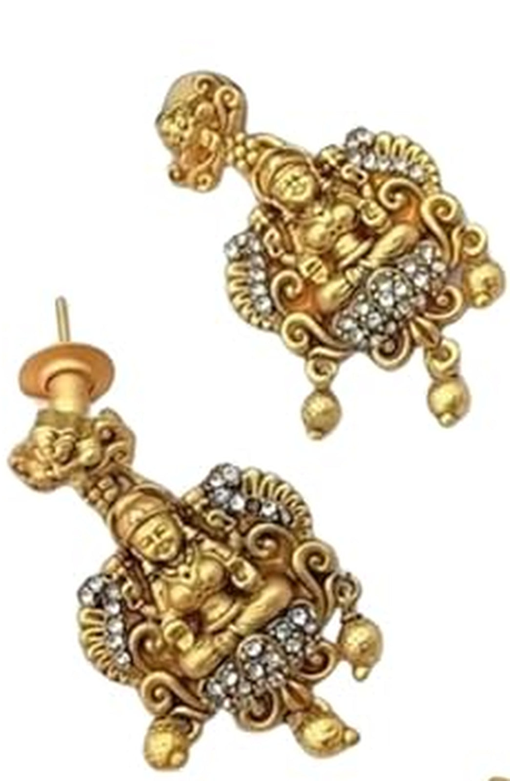 Ornate Gold-Plated Laxmi Temple Jewelry Set - Antique-Finish Necklace and Earrings, Traditional Indian Wedding Jewelry (Set of 2)