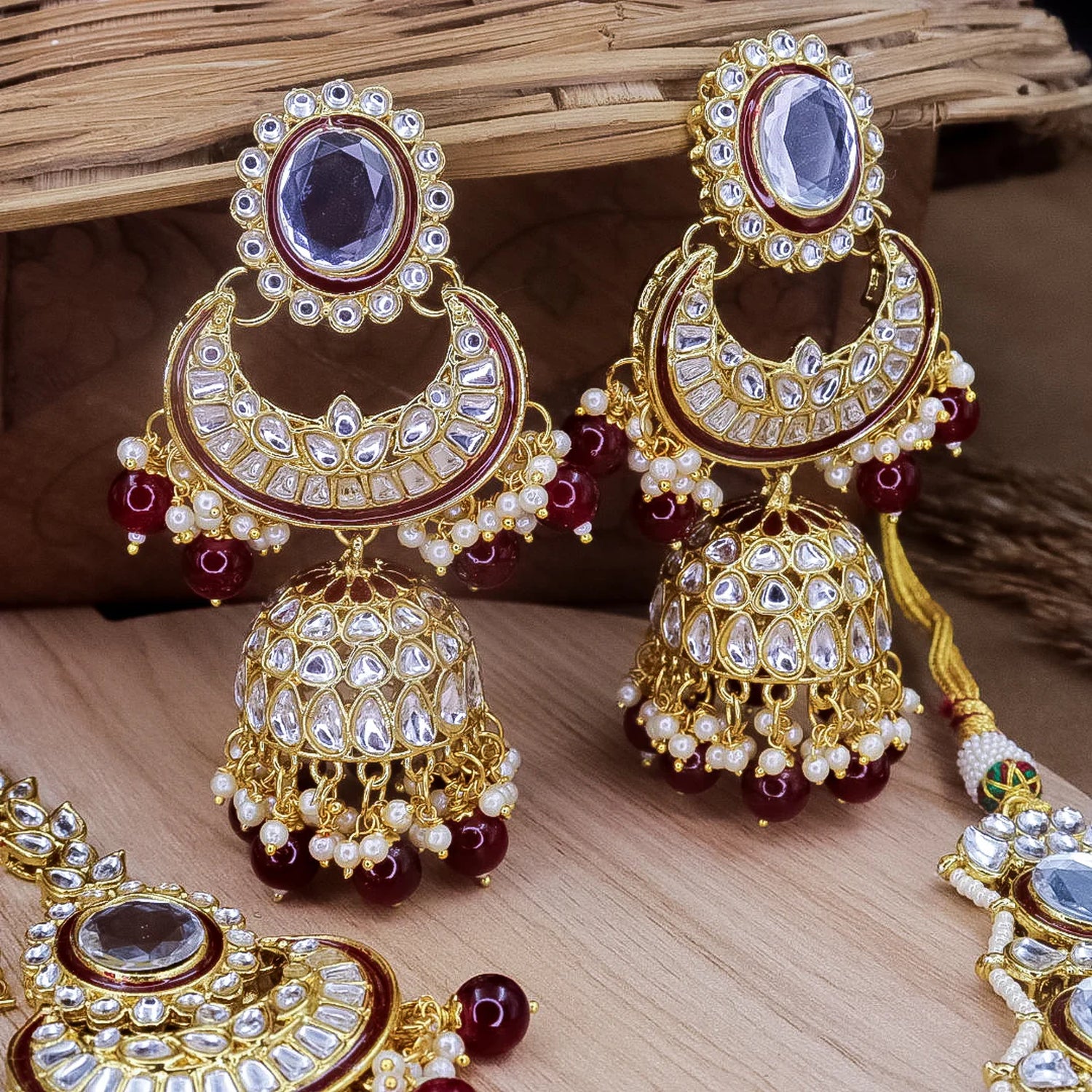 Exquisite Kundan Bridal Jewelry Set - Luxurious Indian Couture, Indian Wedding Jewelry (Set of 3)