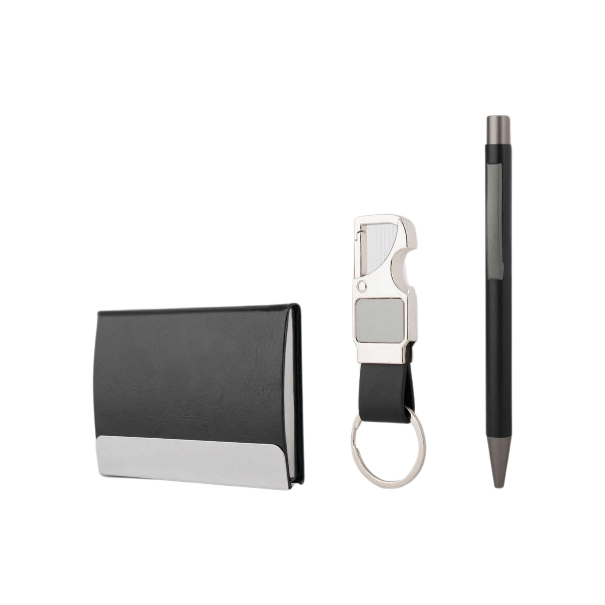 Corporate Gift Set with Premium Metal Pen & Card Holder | 3-in-1 Gift Set with PU Leather Keychain