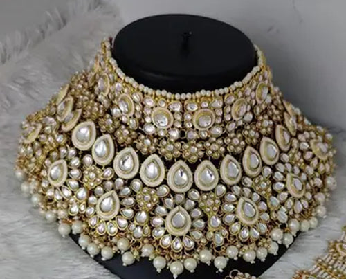 Opulent Kundan Bridal Jewelry Set, Pearl Embellishments, Traditional Indian Wedding Jewelry - Set of 2