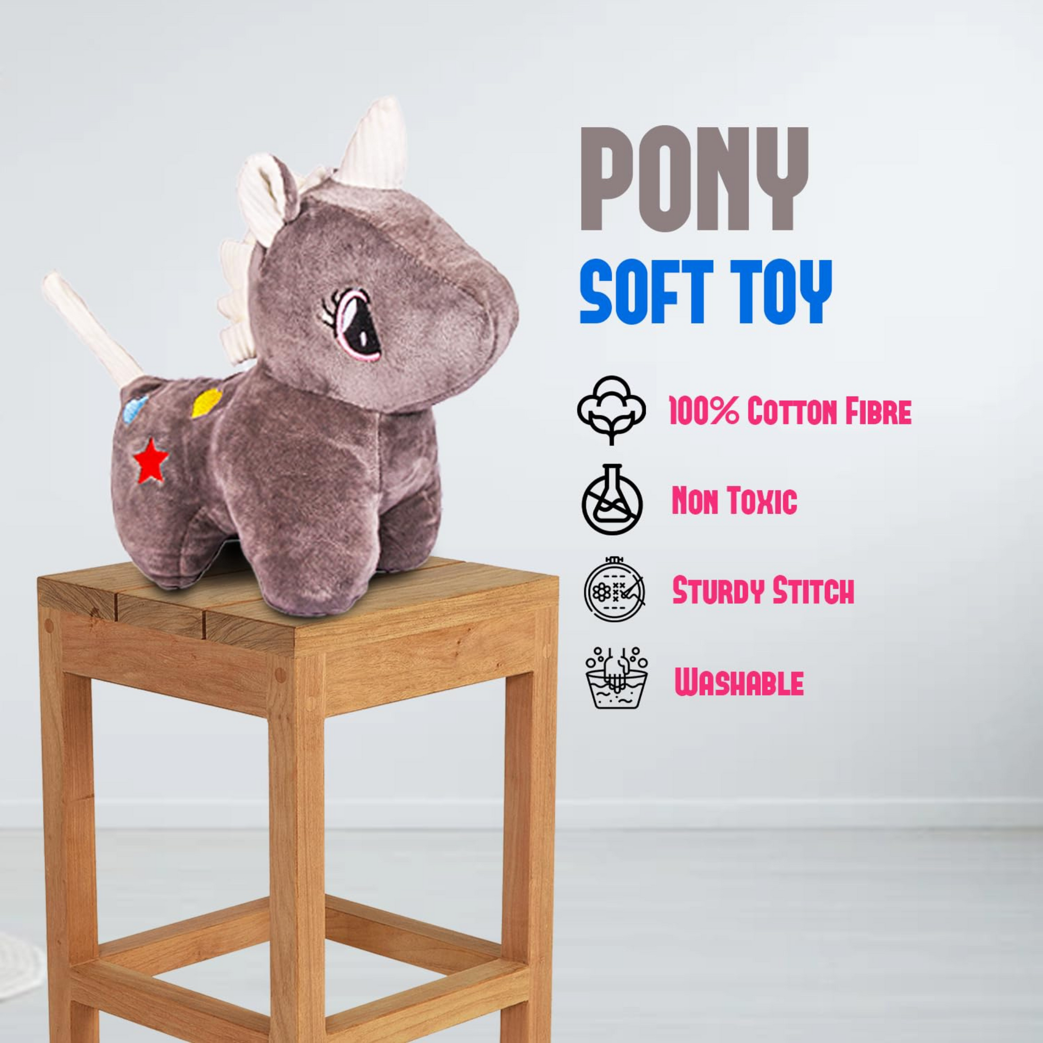 Pony Plush Toy with 100% Cotton Fiber | Cuddly Companion for Kids with Non-Toxic & Soft Design