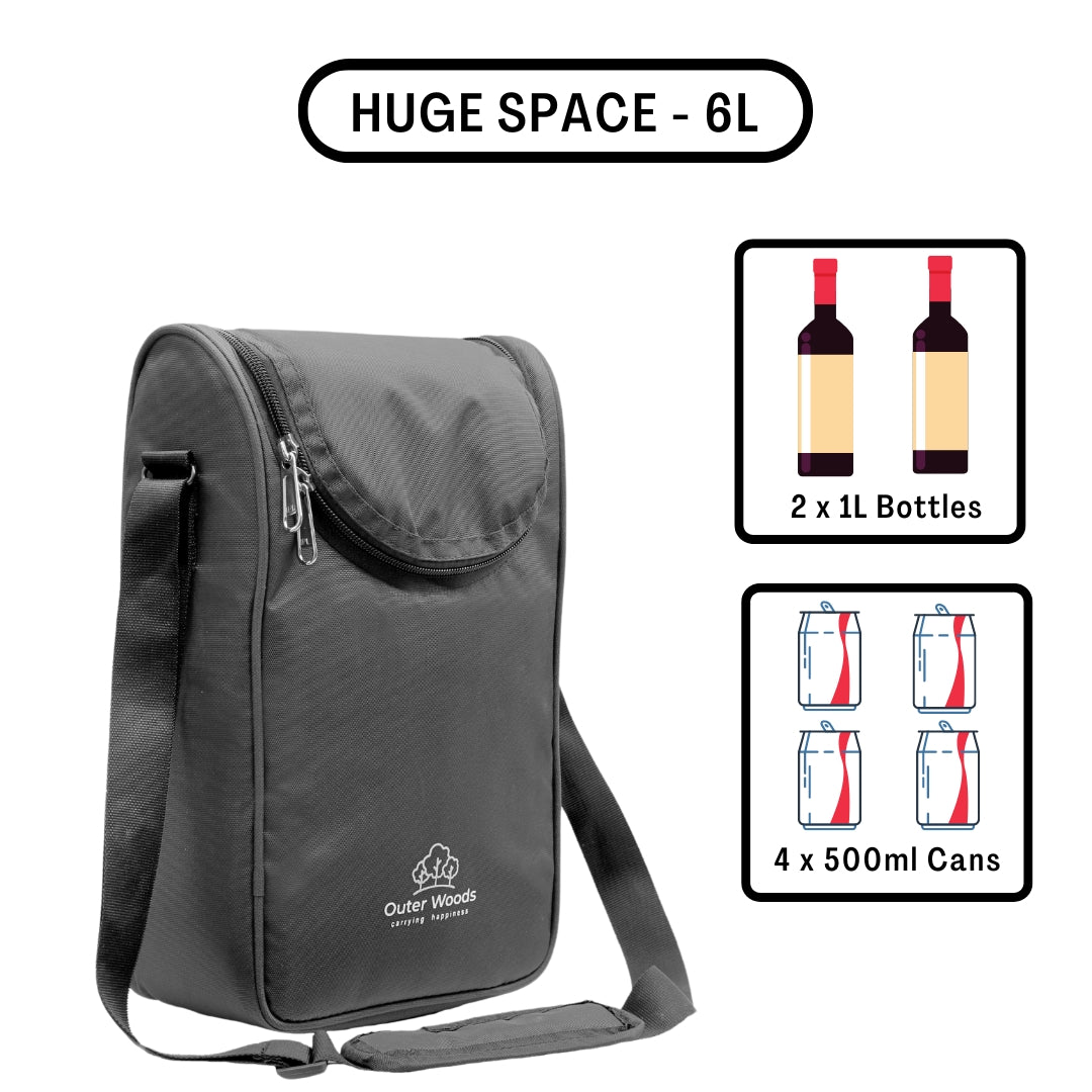 Outer Woods Nylon Insulated 2 Bottle Bag|360Â° Insulation And Portable Padded Protection For Glass Bottles|Ideal For Carrying Wine,Beer,Whisky,Vodka,Soda,Juice,Milk And Water