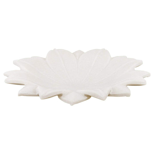 White Marble Floral-Shaped Urli Bowl - Elegant Handcrafted Decorative Centerpiece, Ideal for Living Rooms, Offices (15x15 cm)