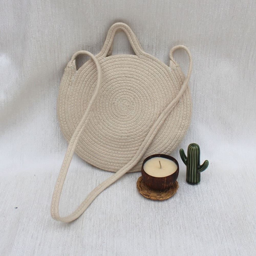 Cream & Round Sling Bag, Cream Bag, Round Design, Trendy, Fashionable Accessories, Casual Bag