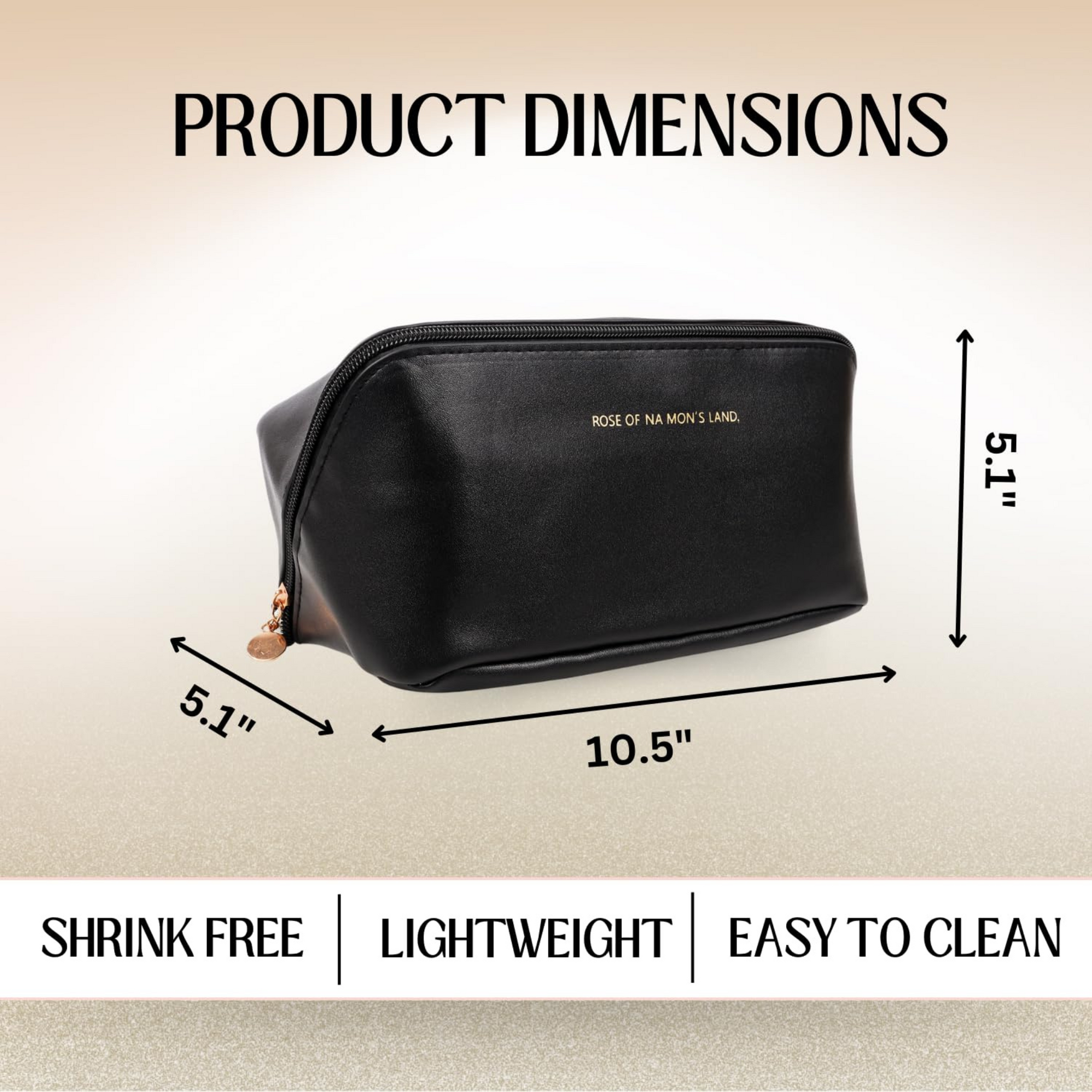 Premium PU Leather Cosmetic Bag with Waterproof Design | Travel-Friendly Makeup Pouch with Spacious Storage & Handle (Black, 10.5-Inch )