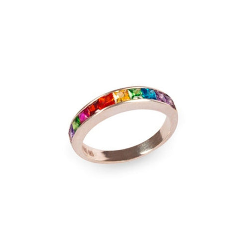 Sterling Silver Rainbow Love Ring - Handcrafted Engagement & Wedding Band, LGBTQ+ Pride, Unisex, Colored Stones, Perfect Gift for Partner, Spouse, or Friend