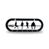 Black metal key holder for wall mounting with "Happy Home" inscription and silhouette cutouts of people sitting on a bench.