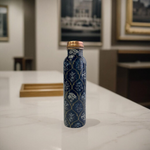 Floral Print Pure Copper Water Bottle | 1L Bottle for Office, Home and Travel (Blue)