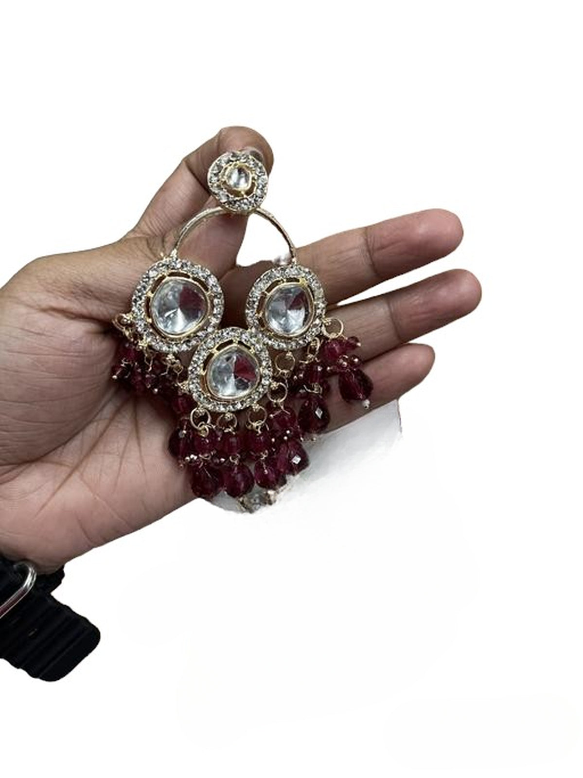 Luxurious Polki Diamond and Ruby Chandelier Earrings, Traditional Indian Wedding Jewelry (Set of 1)