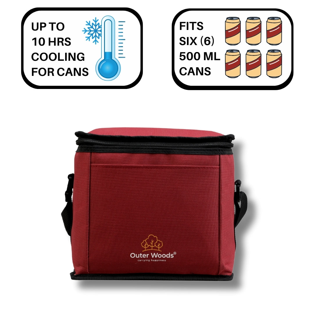 Outer Woods Insulated 6 Can Cooler Bag | Fits 6 x 500ml Beer Cans | Keep Cans Cool for up to 10 Hrs | with 2 Units of Ice Gel Packs