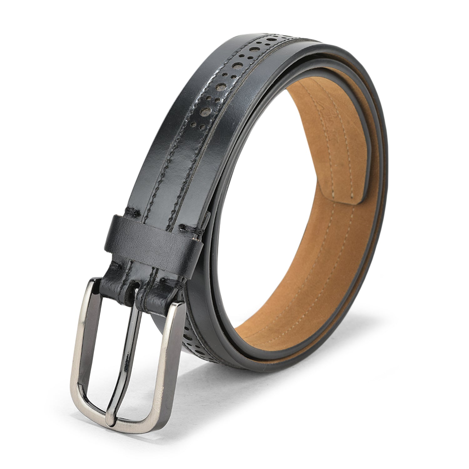 Menâ€™s Leather Belt with Metallic Buckle, Durable Leather, Modern Design, Ideal for Casual and Formal Settings