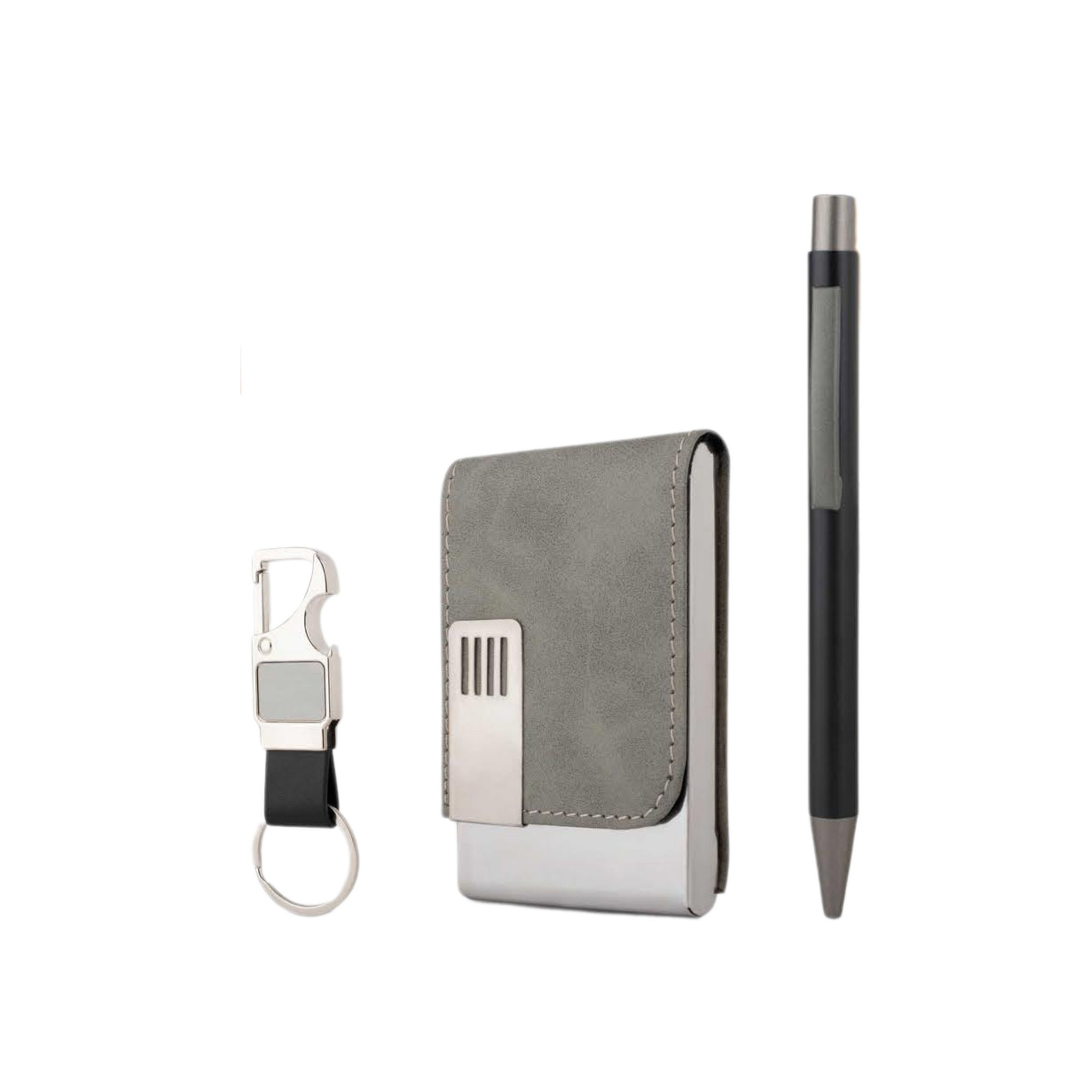 Premium Corporate Gift Set with Metal Pen, Card Holder & Keychain | 3-in-1 Custom Business Gift Set with PU Leather, Gift Hamper for Men