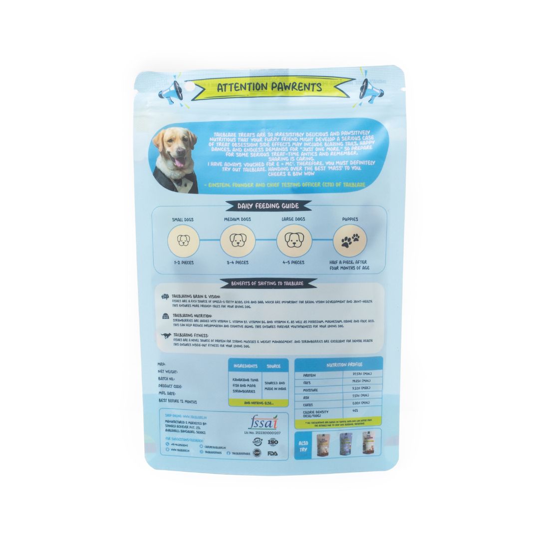 TailBlaze Back to C Sensitive Dogs Organic Dog Treats, Fish & Strawberry, For Puppies & Adult Dogs, All Breeds (50gm)