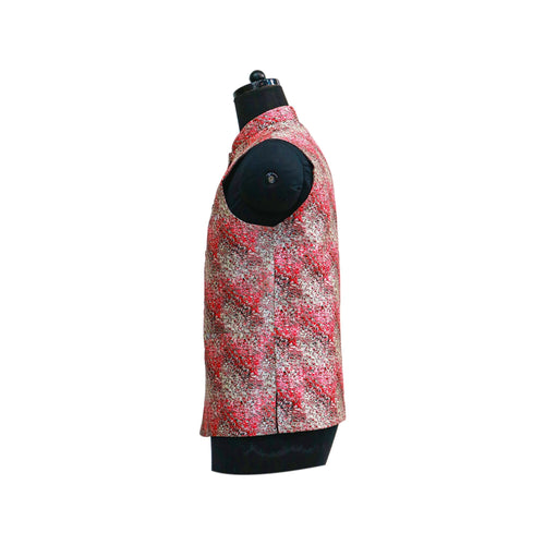 Pink Digital Print Nehru Jacket with Front Pockets | Artistic Sleeveless Vest for Festive and Casual Wear