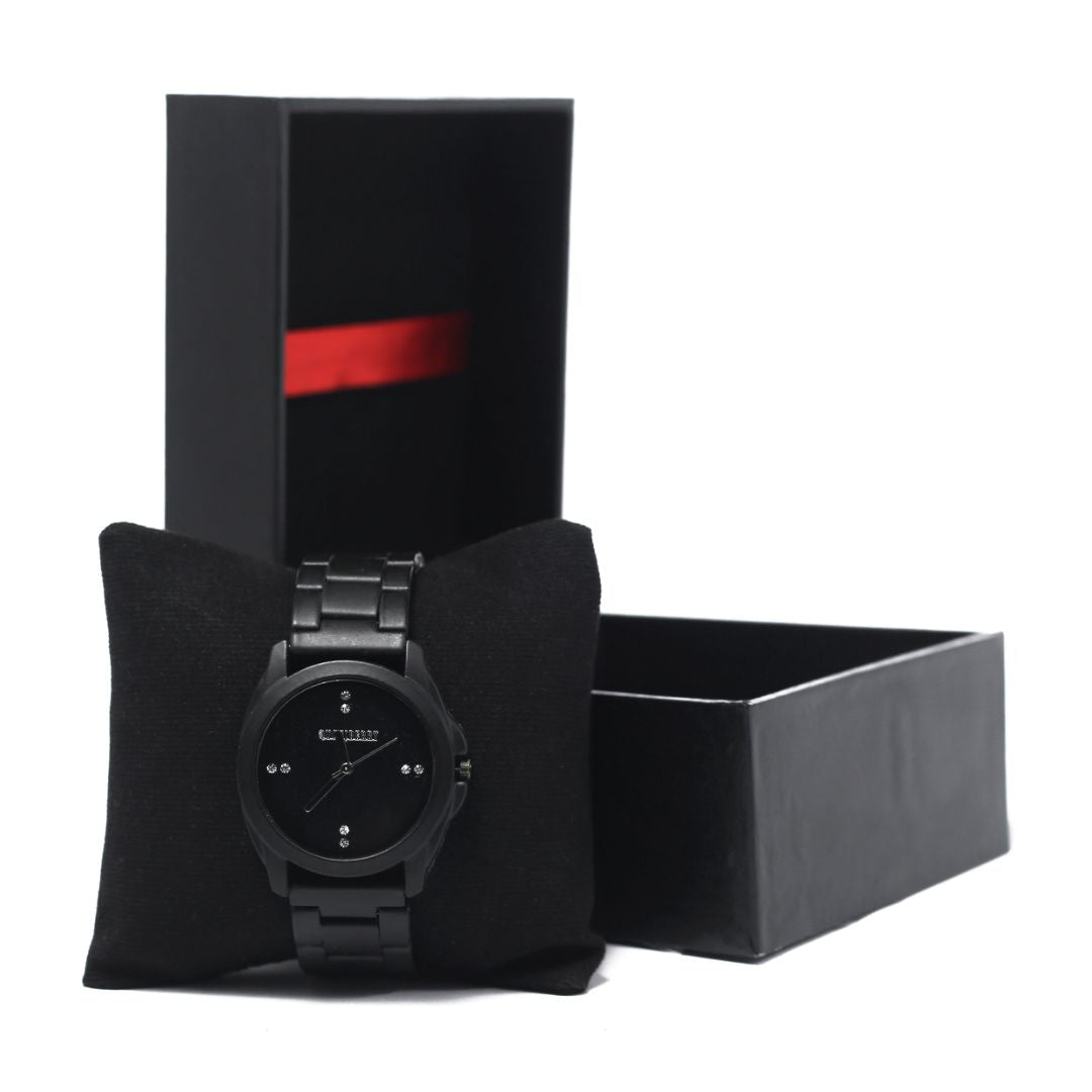 Black Metal Watch – Bold Matte Finish, Analog Display, Perfect for Weddings or Casual Wear, Black