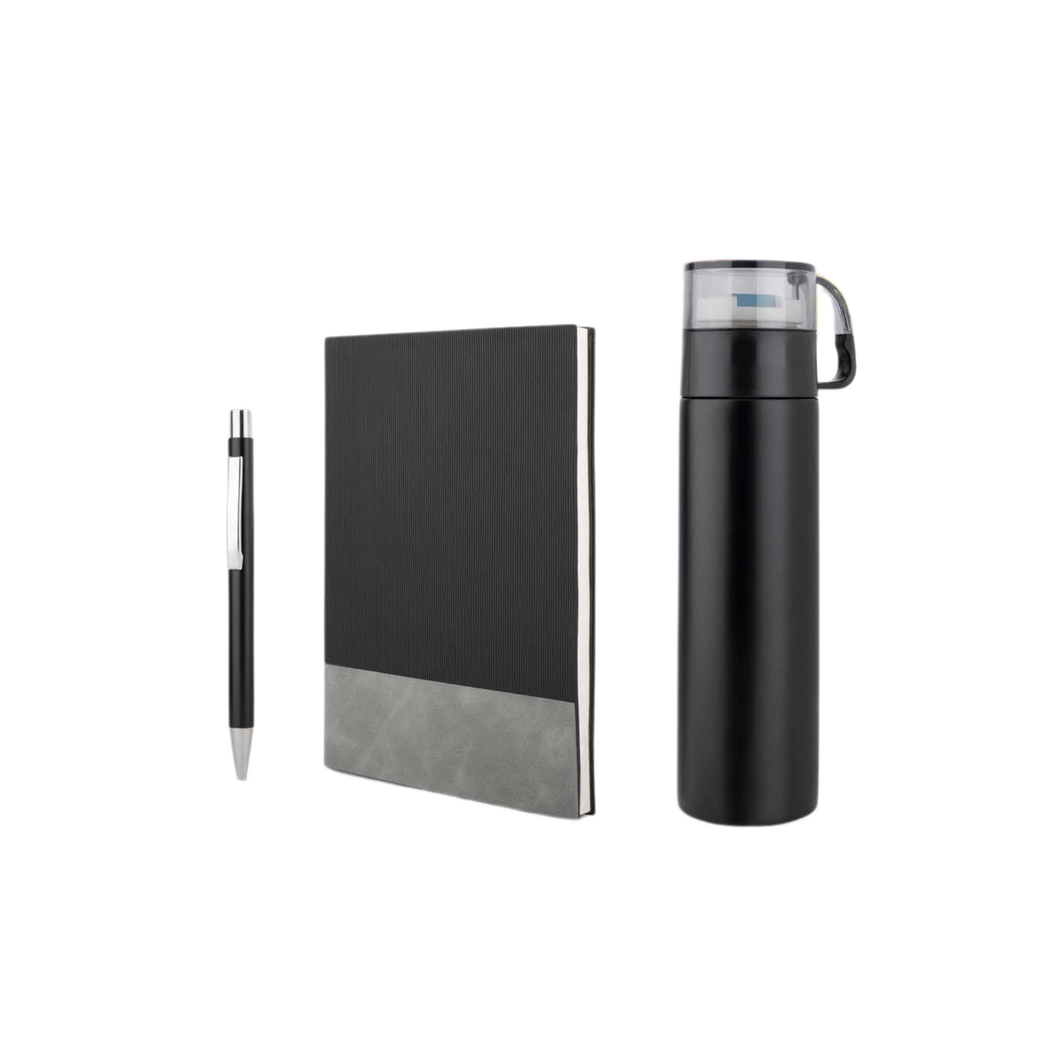 Refined Corporate Gift Set with A5 Journal Notebook, Premium Metal Pen & Bottle | 3-in-1 Customizable Gift Set for Executives, Travelers & Special Occasions (Black, 192 Pages)