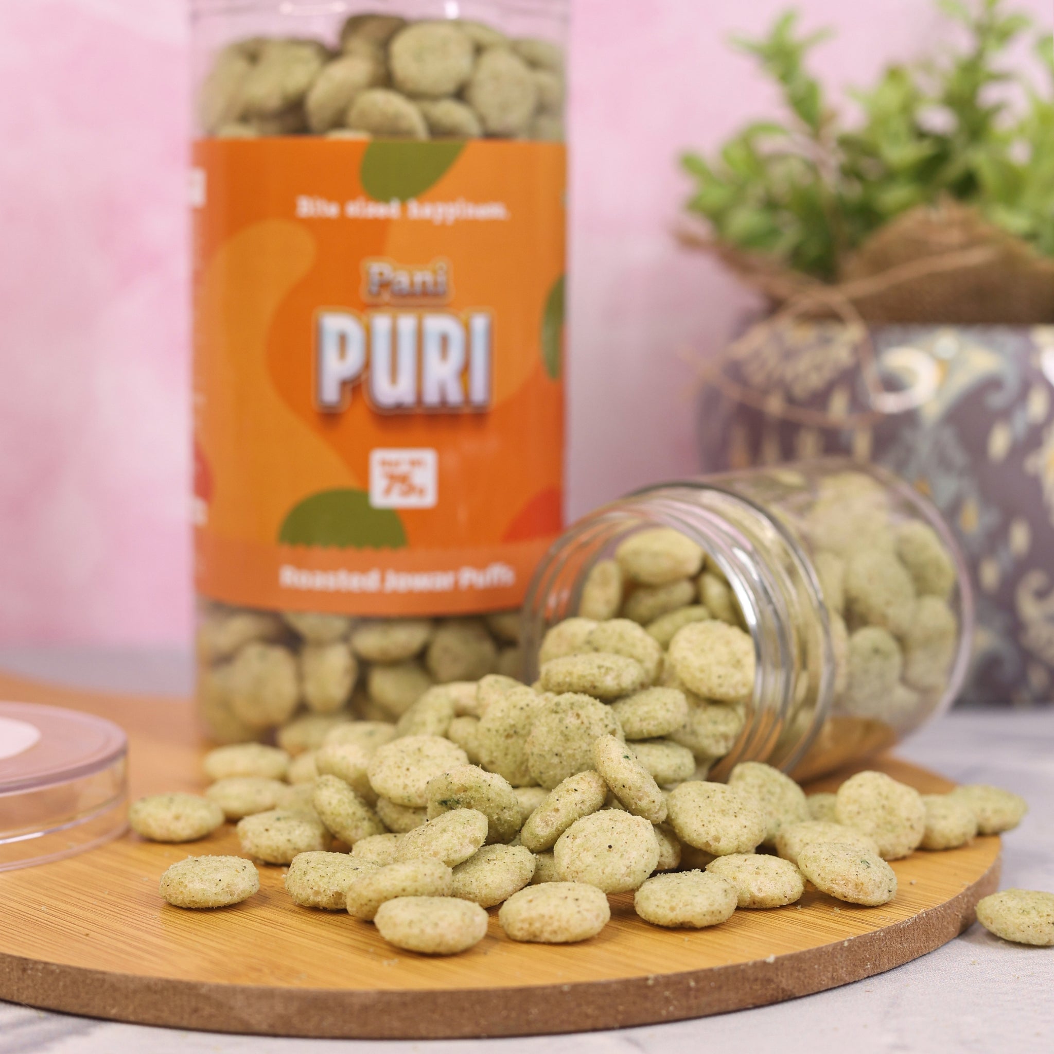 Crack A Nut's Pani Puri Jowar Puffs, Healthy Snacks, Source of Protein & Low Sugar, Baked Wholesome Jowar Crisps, Perfect for Cravings & Guilt-Free Snacking, 100g