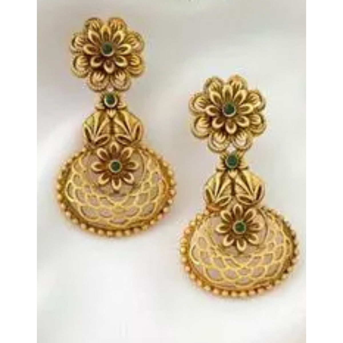 Antique Gold Floral Coin Necklace Set - Traditional South Indian Temple Jewelry Collection, Indian Wedding Jewelry (Set of 2)