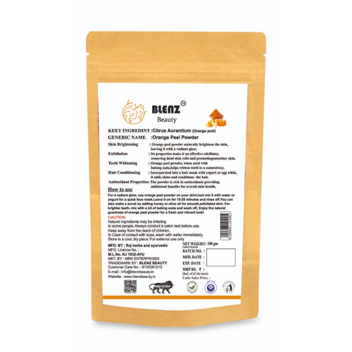 Orange Peel Powder, Natural Skin Nourishment & Exfoliation, Rich in Vitamin C & Antioxidants for Glowing Skin (100g)