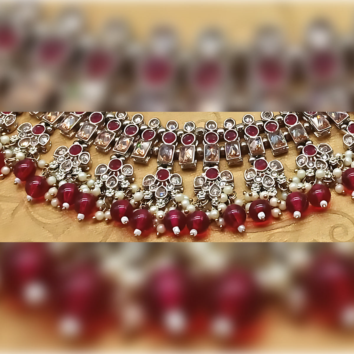 Regal Red Kundan Bridal Set, Crystal and Pearl Accents - Luxurious Indian Wedding Jewelry, Traditional Indian Wedding Jewelry (Set of 2)