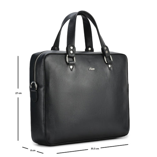 Dragon Grain Leather Laptop Bag, Premium Black Leather, Spacious Design, Ideal for Work and Travel (Black)