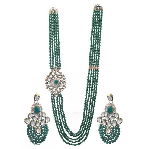 Emerald Maroon Beaded Kundan Necklace and Earring Set, Gold Accents, Traditional Indian Wedding Jewelry (Set of 2)