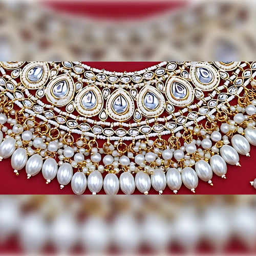 Luxurious White Color Kundan Bridal Necklace Set, Maang Tikka and Earrings, Traditional Indian Wedding Jewelry (Set of 3)