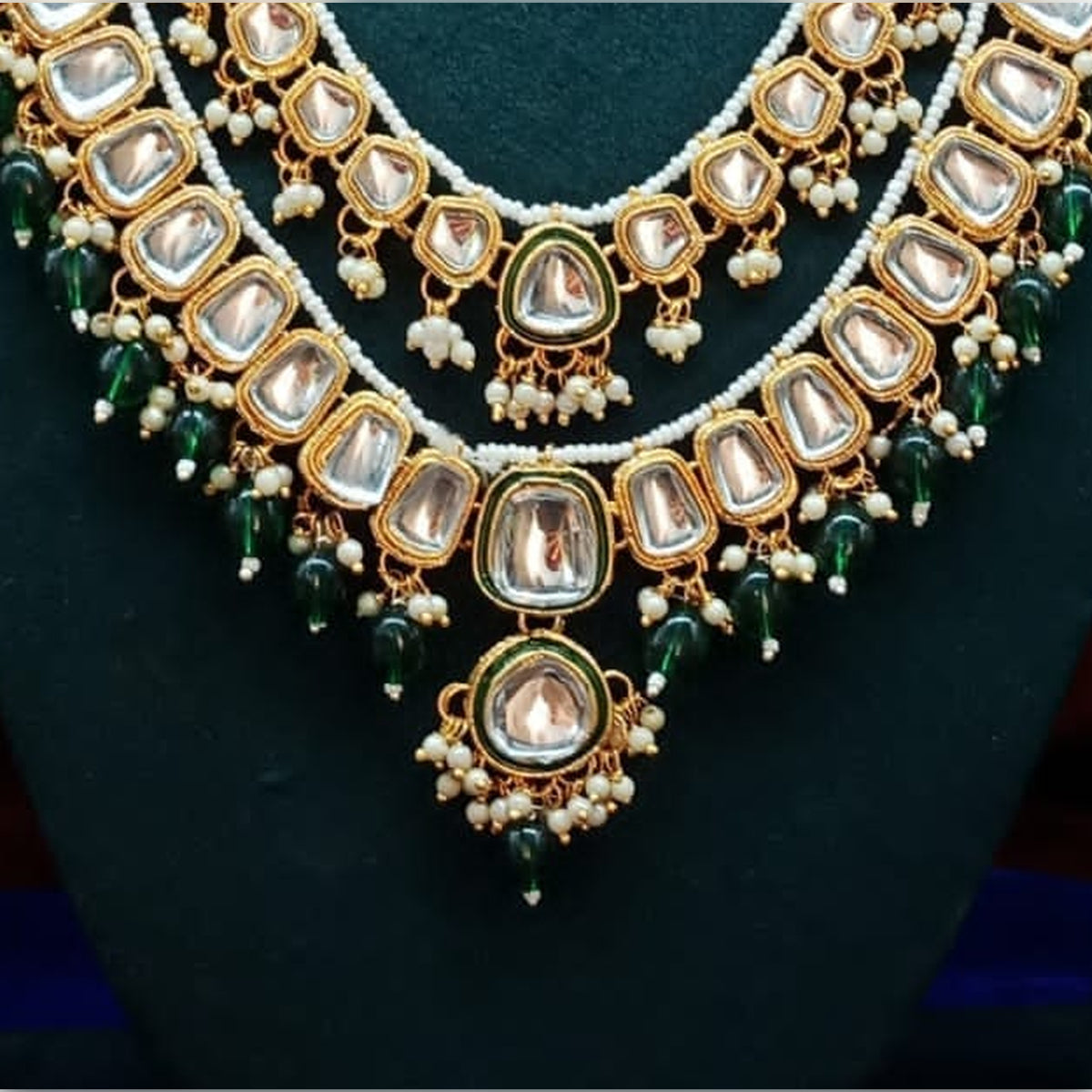 Opulent Kundan Bridal Jewelry Set, Double-Layer Necklace, Maang Tikka, and Jhumka Earrings, Indian Wedding Jewelry (Set of 2)