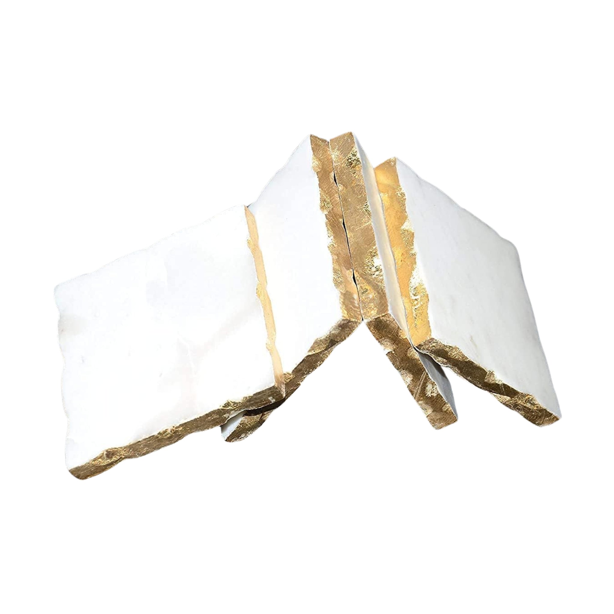 White Marble Square Coasters with Golden Edges - Elegant Anti-Skid Heat-Resistant Home Accessories, Protect surfaces and Ideal for Serving Drinks, Coffee or Tea, (10x10 cm) Set of 4