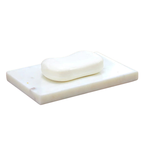 White Racktangle Marble Soap Dish - Elegant Anti-Skid Bathroom Accessory, Smooth, Durable, Soap Storage (14x9 cm)