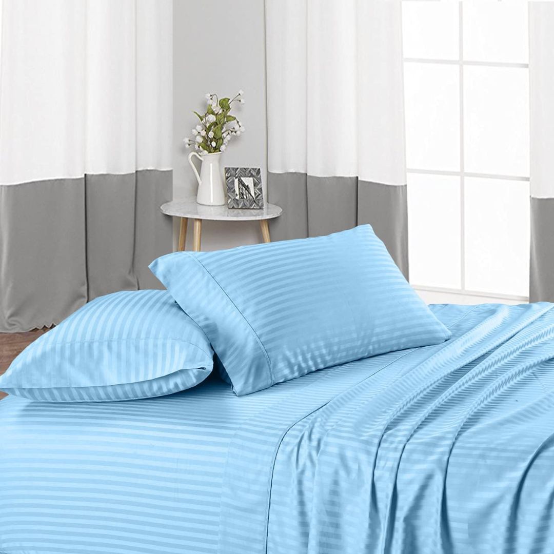 Elegant Solid Blue Striped Satin Pillowcases, Soft & Durable Pillow Covers, Luxurious & Comfortable for Everyday Use (100" x 108" - Set of 2)