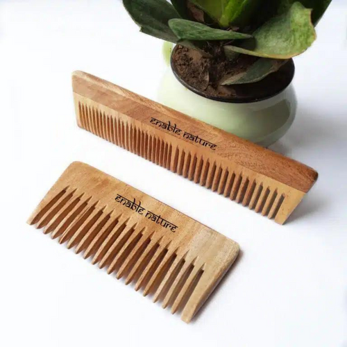 Family Wooden Hair Combs with Fine & Wide Teeth | Neem Wood Comb Set for Gentle Detangling & Scalp Nourishment - Set of 2