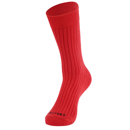 Formal Men's Ribbed Socks, Cotton Blend, Stylish Pattern, Soft and Durable, Comfortable for Office Use (Red)