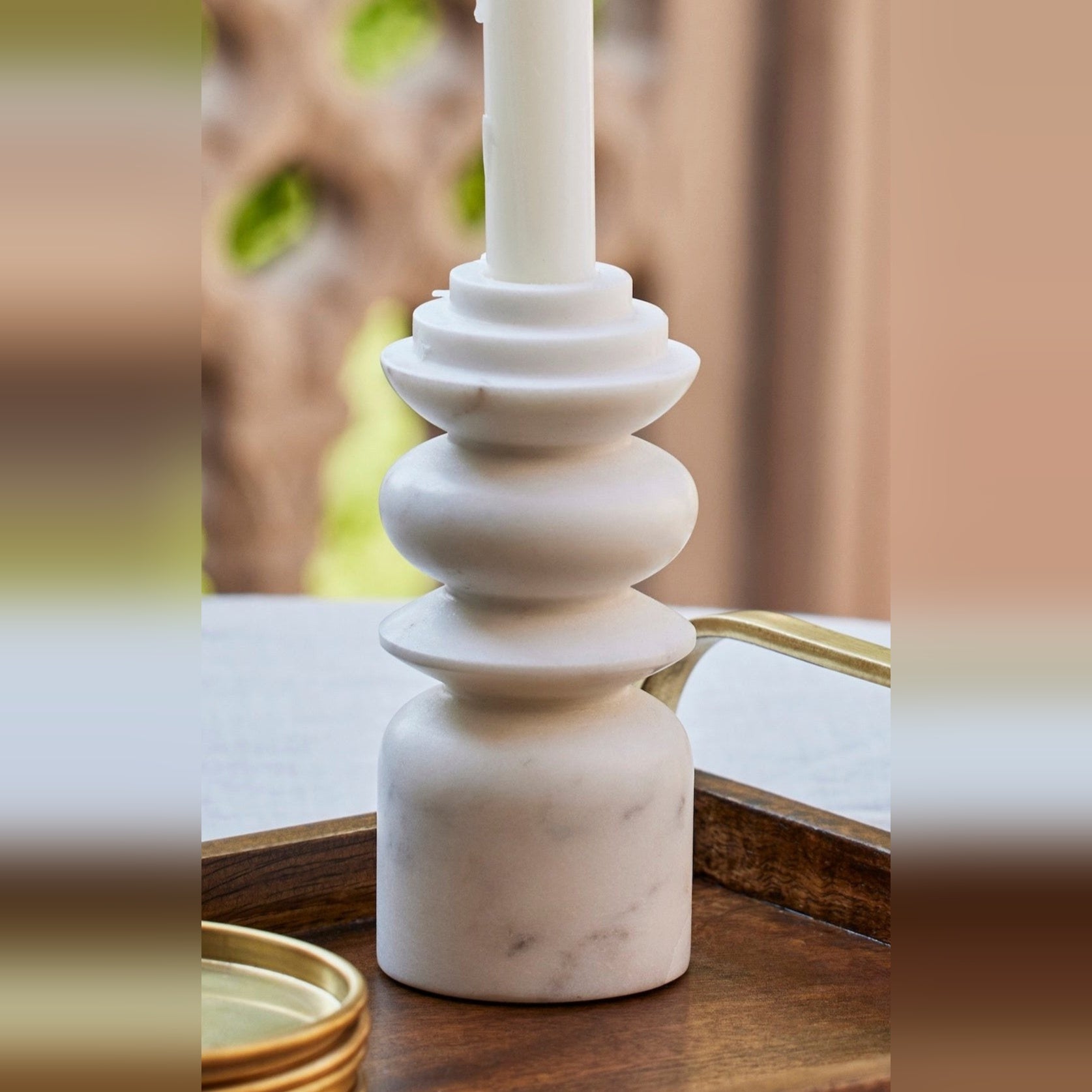 Marble Candle Holder Set of 2, Handcrafted Elegant Design, Durable and Stylish, Perfect for Enhancing Indoor Décor with a Sophisticated Touch, Ideal for Living Room, Bedroom, or Dining Table (White)