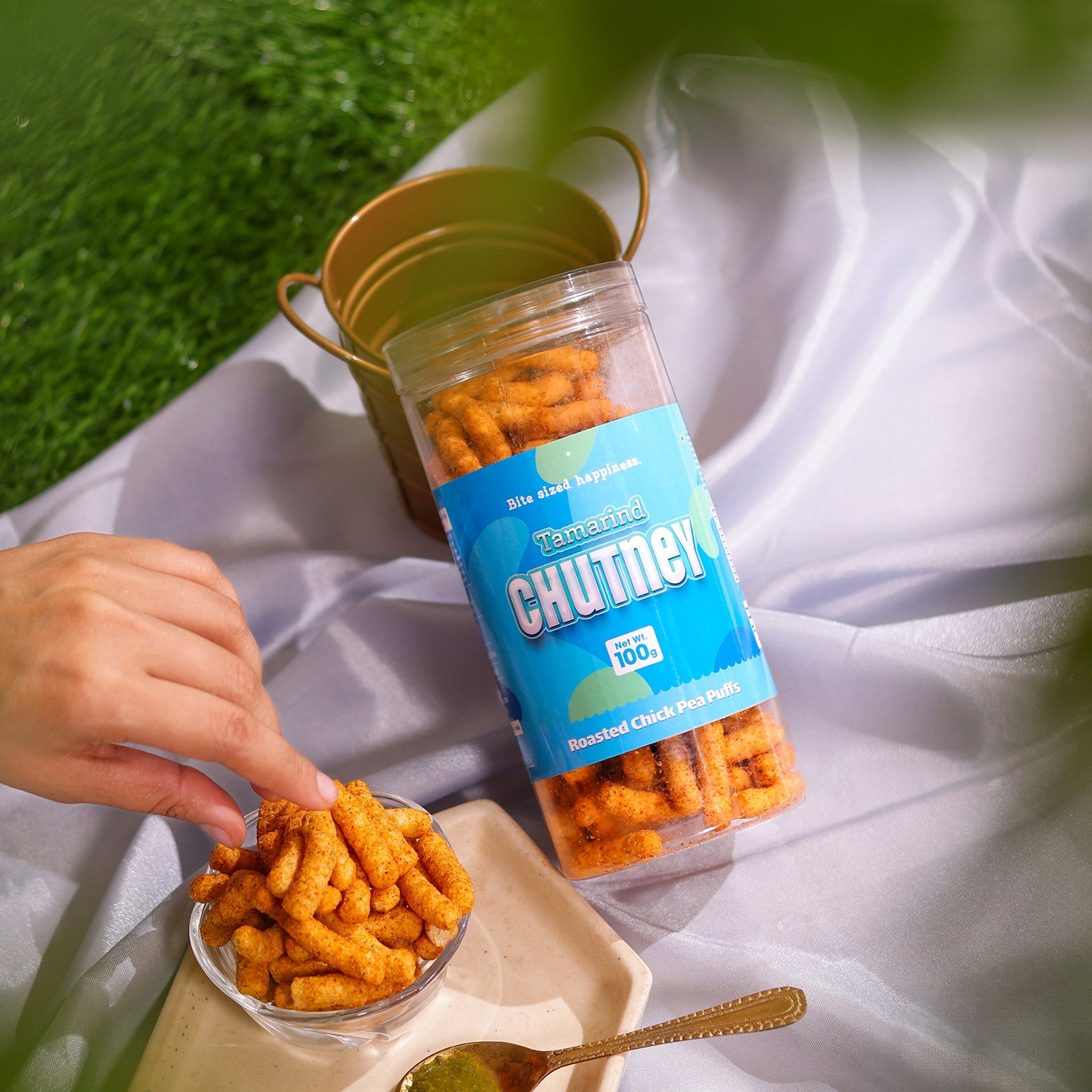 Crack A Nut's Tamarind Chutney Roasted Chickpea Puffs, Tasty & Nutritious Snack, Rich in Protein & Low in Sugar, Lightly Roasted Chickpea Delight, Ideal for Cravings & Guilt-Free Enjoyment, 100g