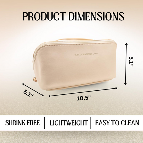 Premium PU Leather Cosmetic Bag with Waterproof Design | Travel-Friendly Makeup Pouch with Spacious Storage & Handle (Cream, 10.5-Inch)